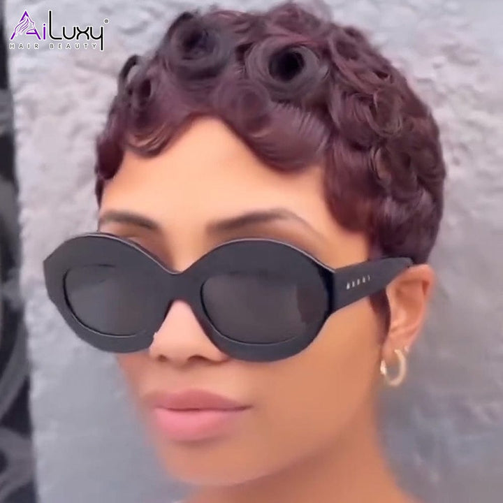 AILUXY Perruque coupe courte | Style Court Rouge Vibrant Lowcut Elegance