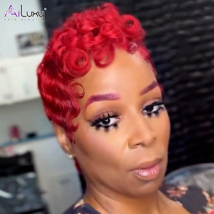 AILUXY Perruque coupe courte | Style Court Rouge Vibrant Lowcut Elegance