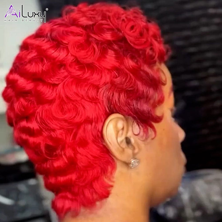 AILUXY Perruque coupe courte | Style Court Rouge Vibrant Lowcut Elegance
