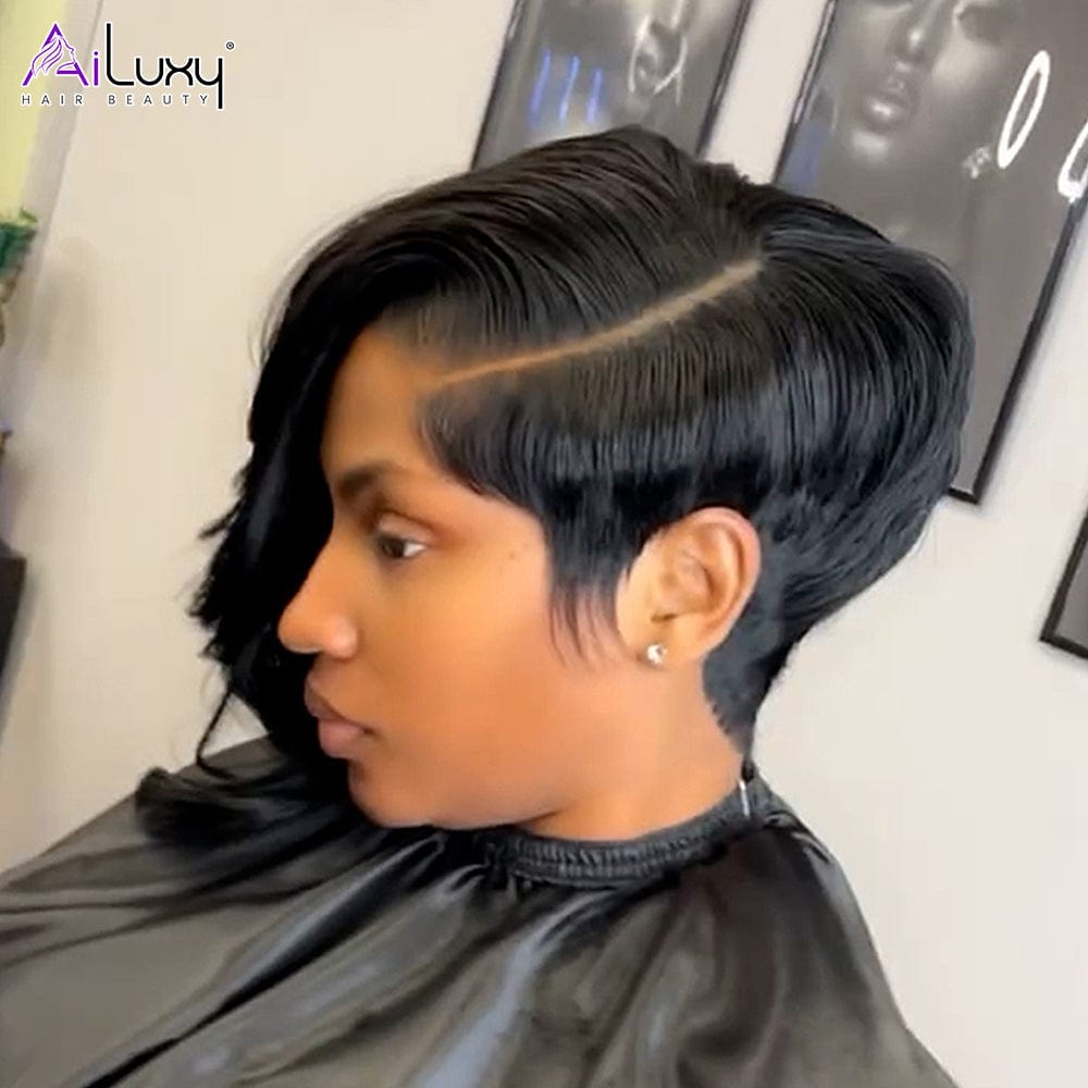 AILUXY Perruque courte en dentelle  BoB à raie latérale sexy