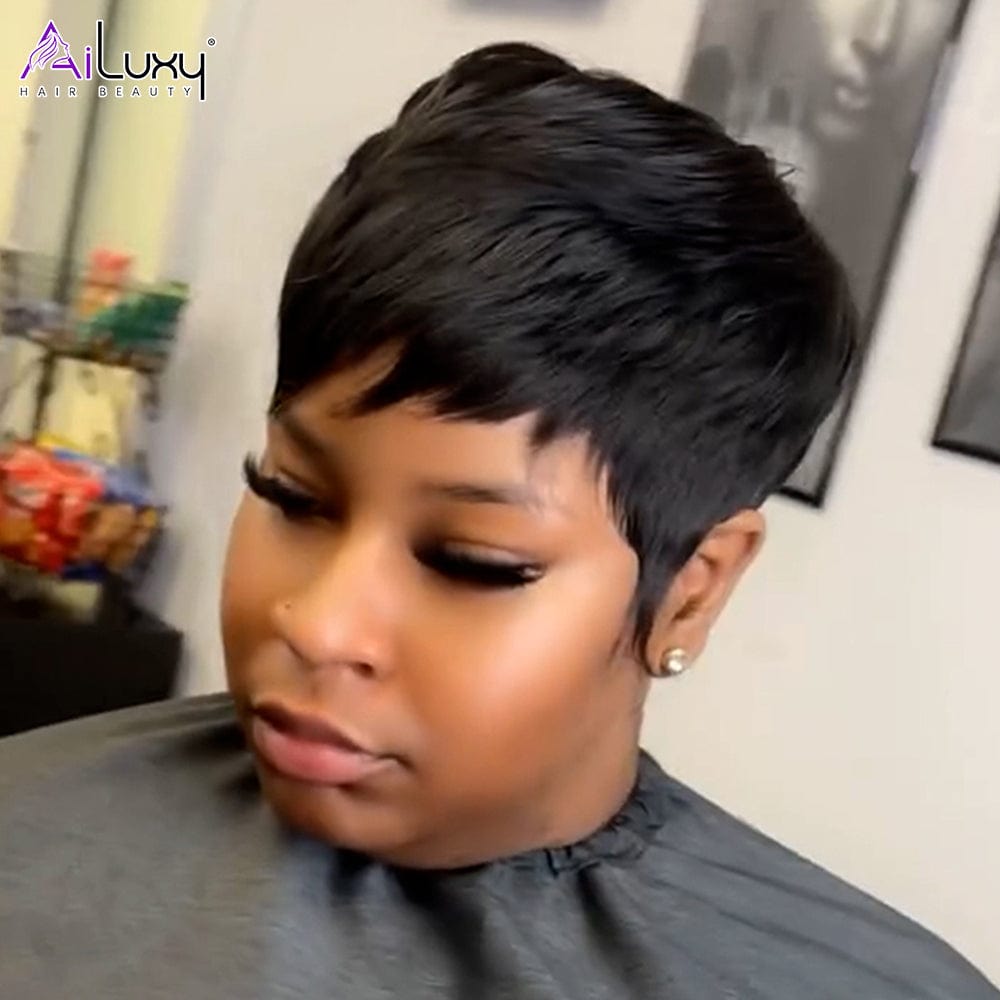 (En France )AILUXY Perruque PIXIE à coupe effilée fabriquée à la machine