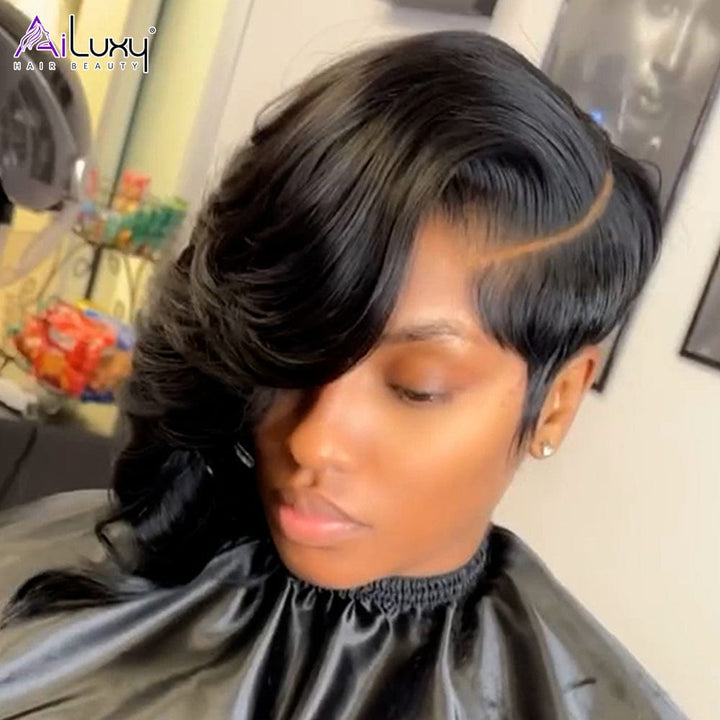AILUXY Perruque courte en dentelle  BoB à raie latérale sexy