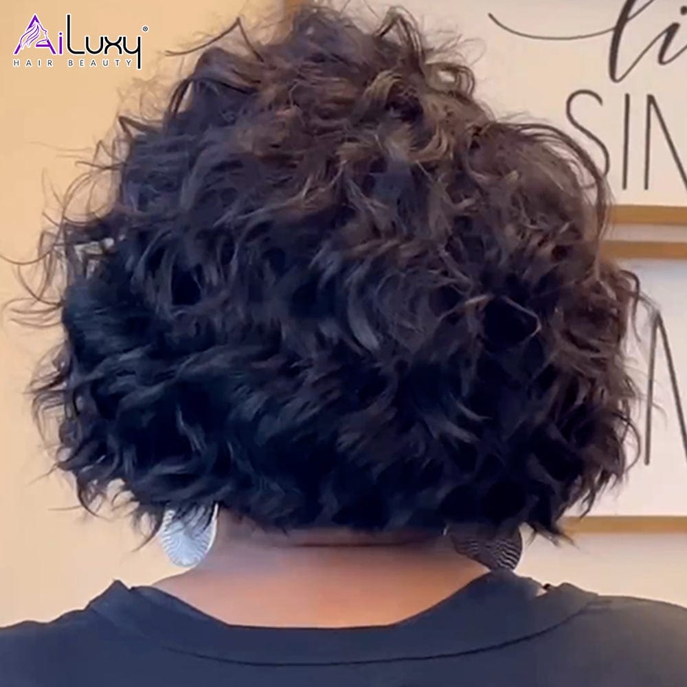 AILUXY 4x4 Lace Closure Wave Bob Perruque 200% densité 100% cheveux humains comme sur la vidéo 2 - 3 jours reçus+Un beau cadeau