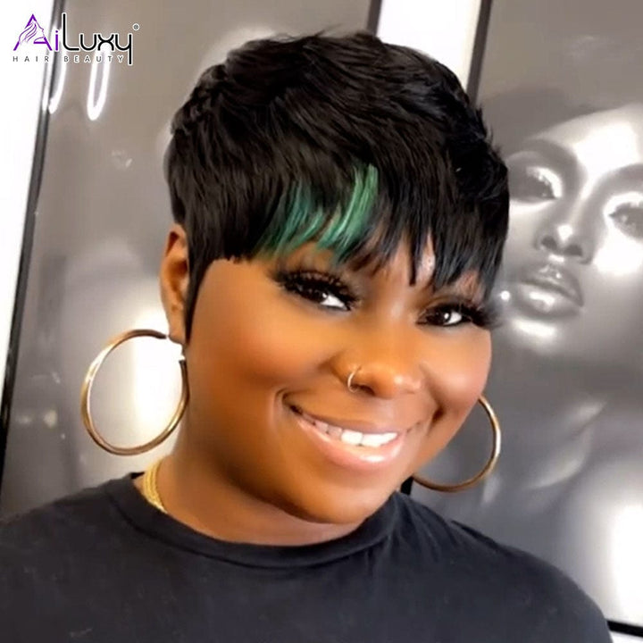 AILUXY Courte Noir Perruque 100% Cheveux Humains comme sur la vidéo 3 - 4 jours reçus+Un beau cadeau