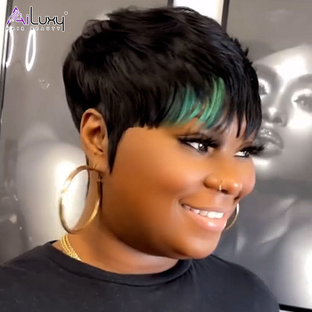 AILUXY Courte Noir Perruque 100% Cheveux Humains comme sur la vidéo 3 - 4 jours reçus+Un beau cadeau