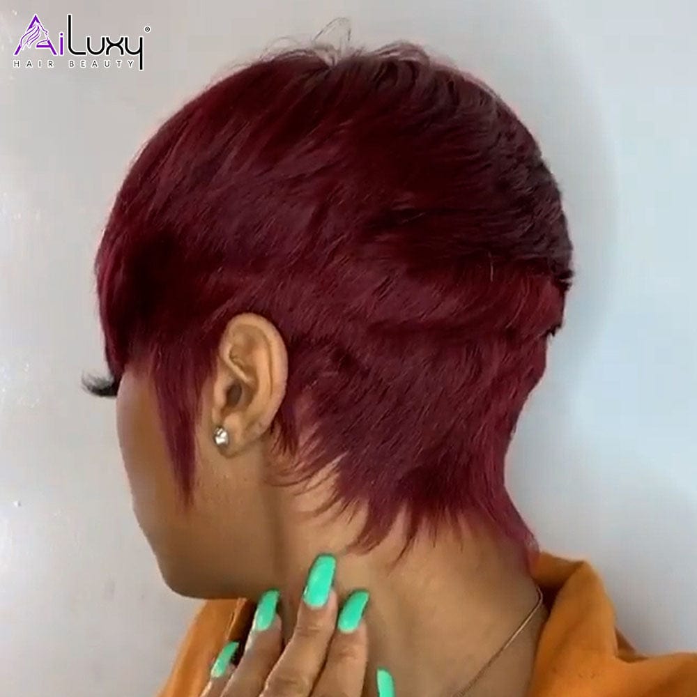 AILUXY Lisse Courte couleur 99J Perruque 100% Cheveux Humains comme sur la vidéo 2 - 3 jours reçus+Un beau cadeau