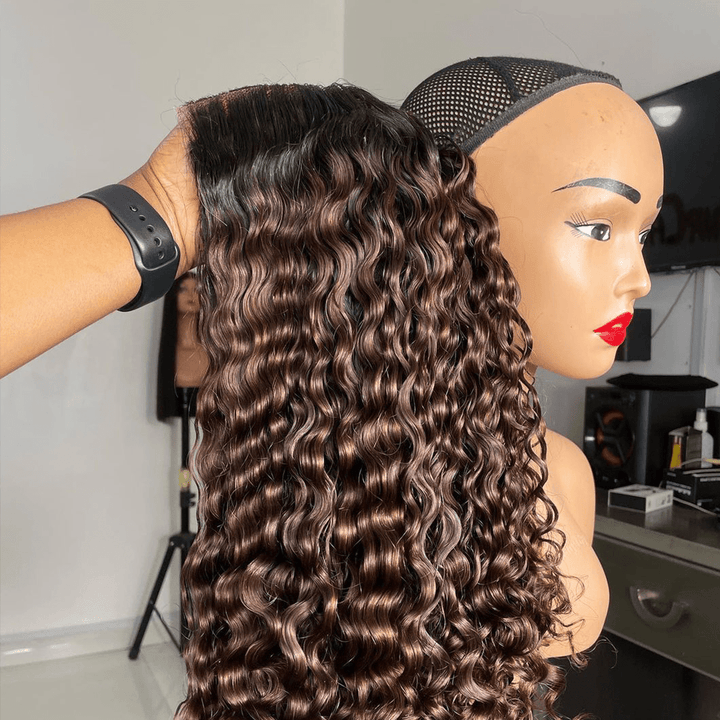 La mode AILUXYhair 4x4 Lace Frontal Perruque Bouclée Bob Noir Perruque 200% densité 100% cheveux humains comme sur la vidéo 2 - 3 jours reçus+Un beau cadeau