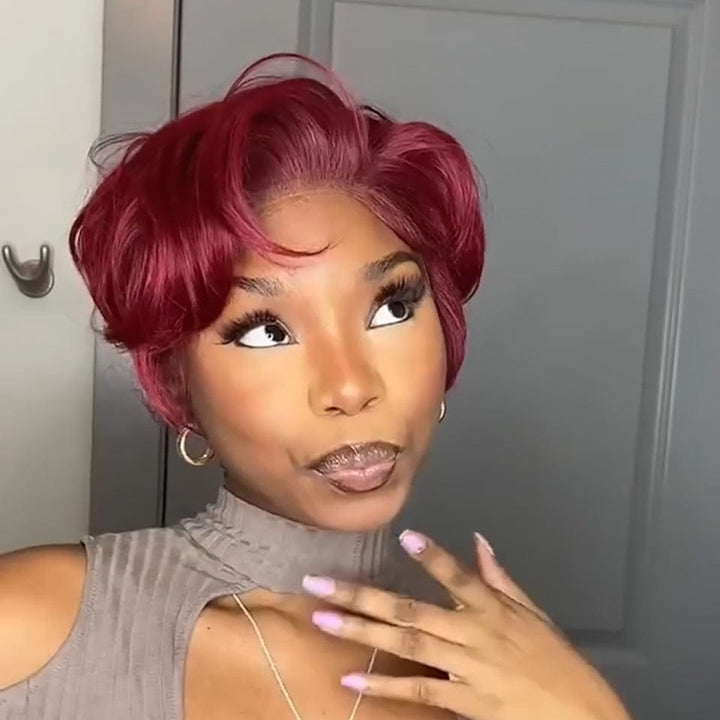 AILUXY Courte 99J Élégance Perruque 100% Cheveux Humains Identique à l'image