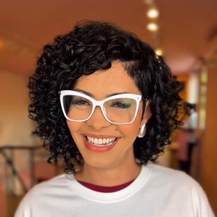 AILUXYhair 13x4 Lace Frontal Perruque Bouclée Bob Noir Perruque 200% densité 100% cheveux humains comme sur la vidéo 2 - 3 jours reçus+Un beau cadeau 2.0