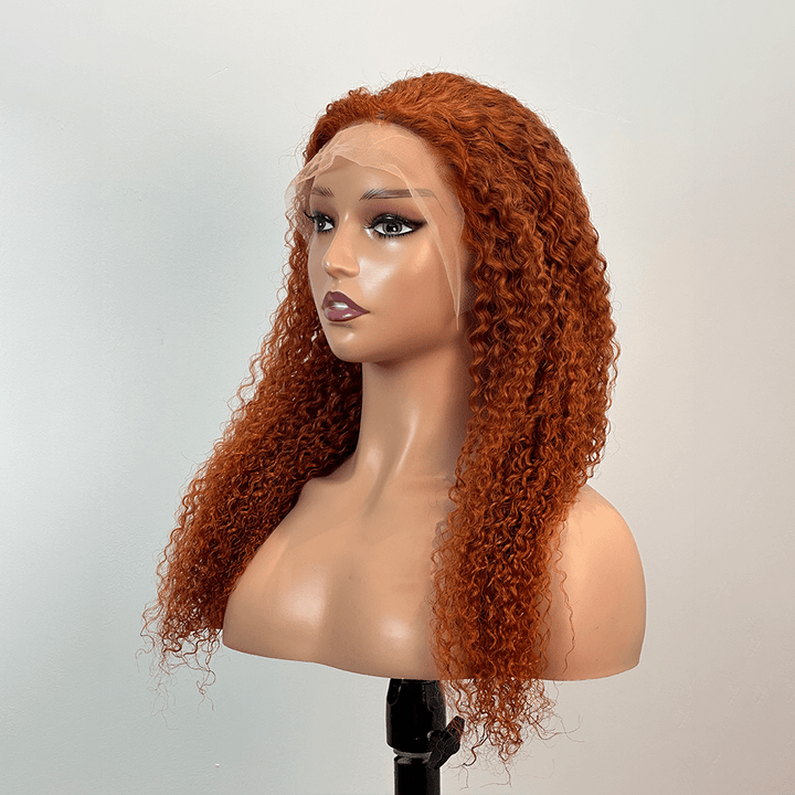 AILUXY 13x4 Lace Frontal Couleur orange Deep Wave Longue Perruque 100% Cheveux Humains
