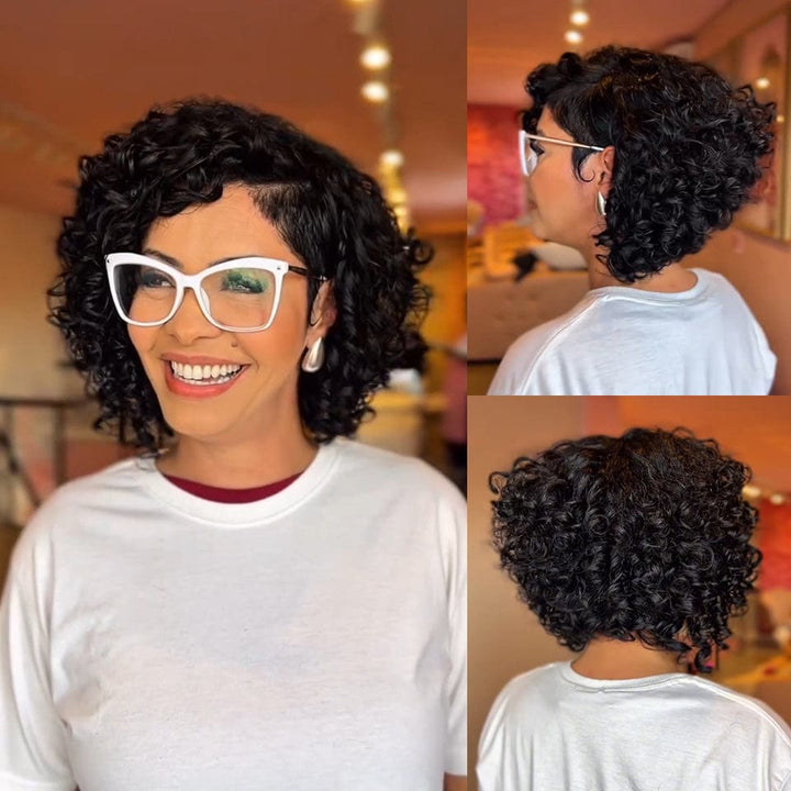 AILUXYhair 13x4 Lace Frontal Perruque Bouclée Bob Noir Perruque 200% densité 100% cheveux humains comme sur la vidéo 2 - 3 jours reçus+Un beau cadeau 2.0
