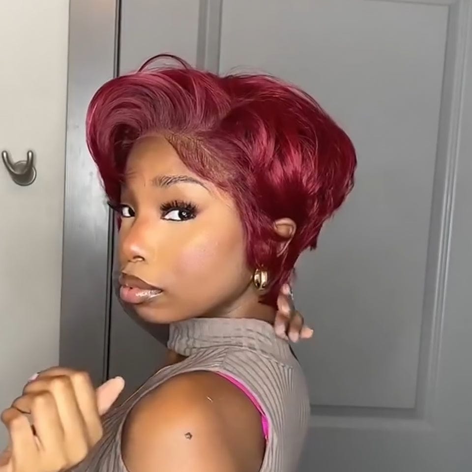 AILUXY Courte 99J Élégance Perruque 100% Cheveux Humains Identique à l'image