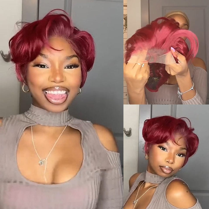 AILUXY Courte 99J Élégance Perruque 100% Cheveux Humains Identique à l'image