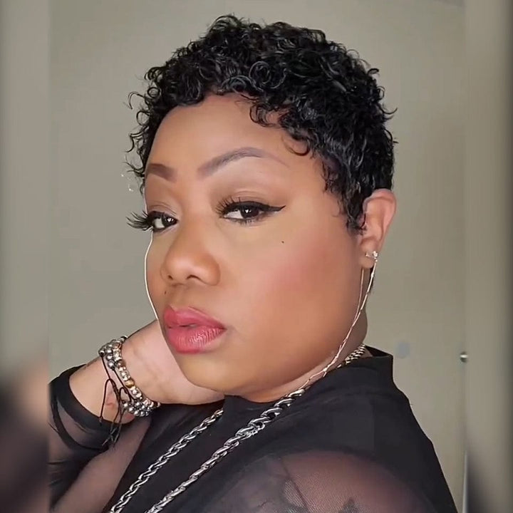 AILUXY Perruques 13x4 lace Perruque super bouclée pixie cut perruque