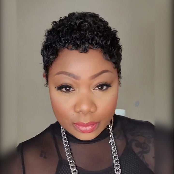 AILUXY Perruques 13x4 lace Perruque super bouclée pixie cut perruque