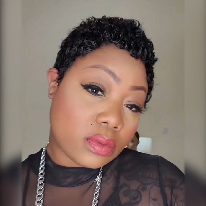 AILUXY Perruques 13x4 lace Perruque super bouclée pixie cut perruque