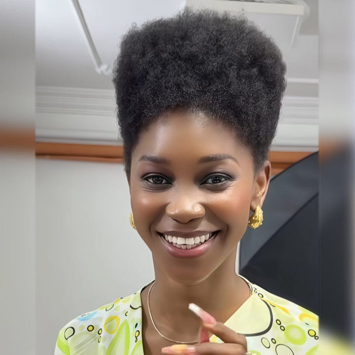 AILUXY perruque pixie lace 13x4 lowcut couleur naturelle super bouclée ondulée 3.0