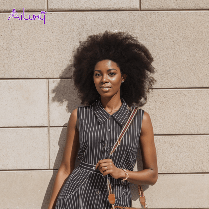 AILUXY  13x4 Lace Closure Perruque Bob Perruque Afro Curly Noir 100% Cheveux Humains