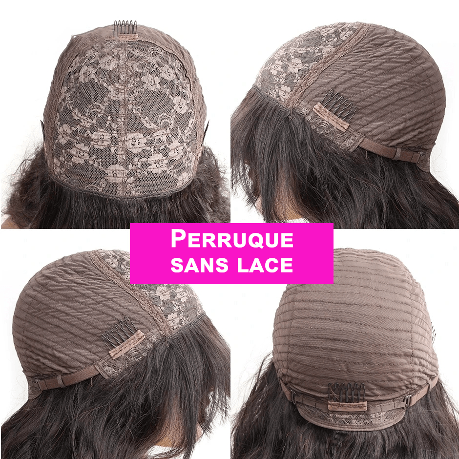 AILUXY Deep Wave Noir Bob Perruque Avec Frange 100% Cheveux Humains