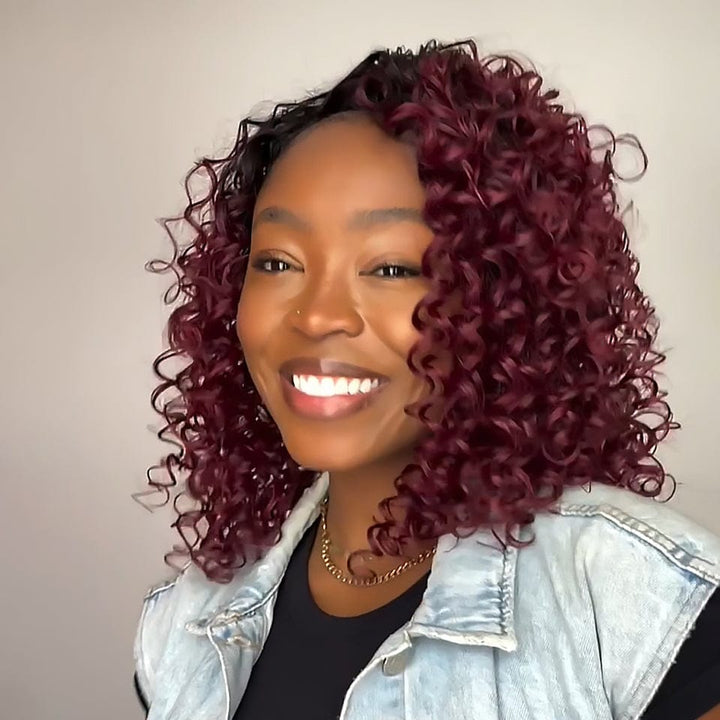 AILUXY Perruques 13x4 lace 1BT99J perruque courte bouclée bob texturées