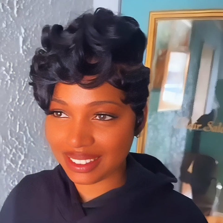 AILUXY Courte Noir Perruque 5x5 lace Vibrant lowcut Elegance 100% Cheveux Humains comme sur la vidéo