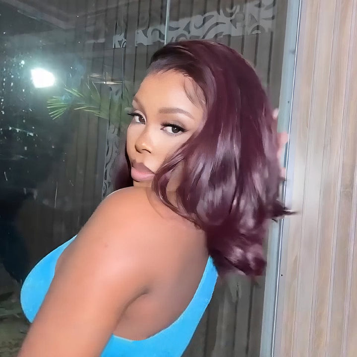 AILUXY Perruque 4x4 Lace Closure Perruque BOB lisse 1B/99J 10pouces