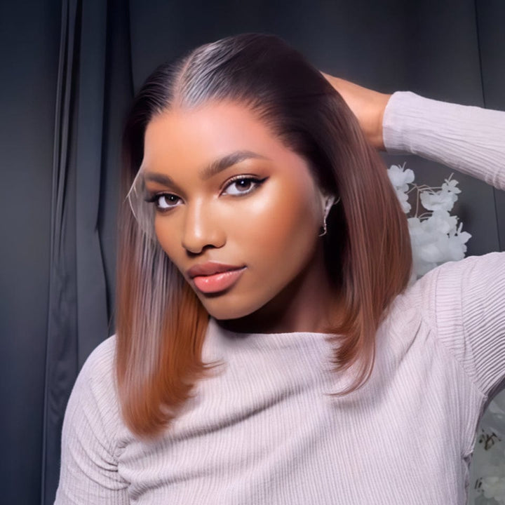 AILUXY 4x4 Lace Perruque Lisse Bob Perruque Courte 200% densité 100% cheveux humains comme sur la vidéo 2 - 3 jours reçus+Un beau cadeau