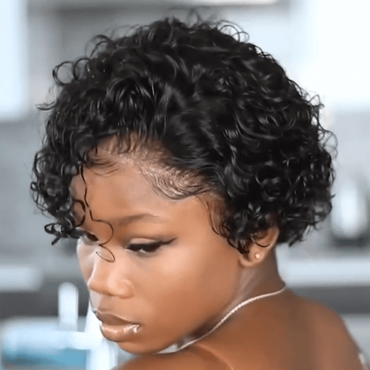 AILUXY Perruque courte Pixie Cut 13X4 100 % cheveux humains Identique à la photo