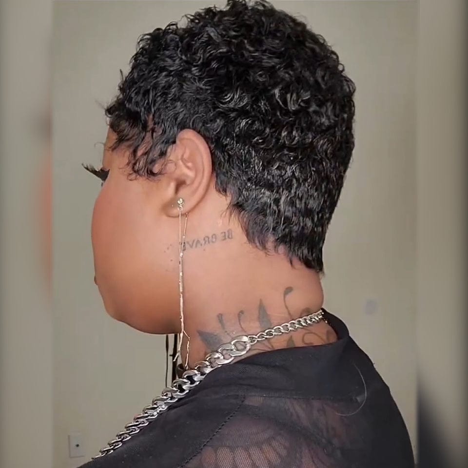 AILUXY Perruques 13x4 lace Perruque super bouclée pixie cut perruque