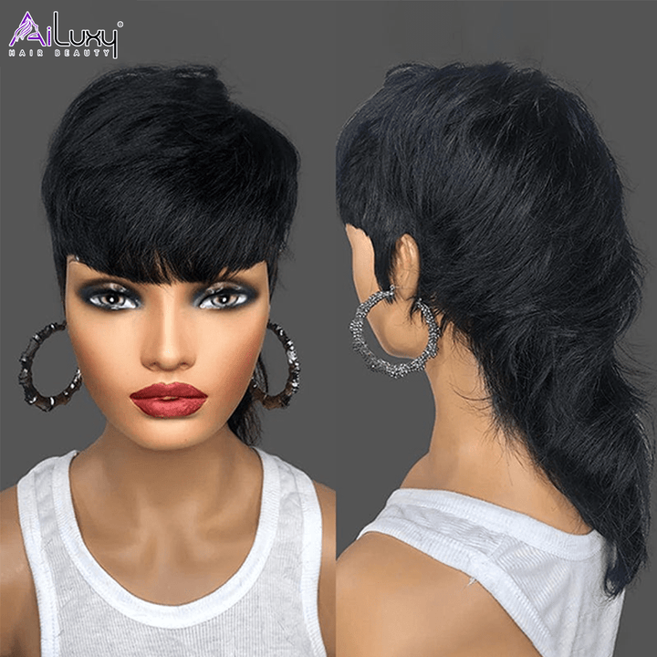 AILUXY Perruque Glueless Style Mullet Courte