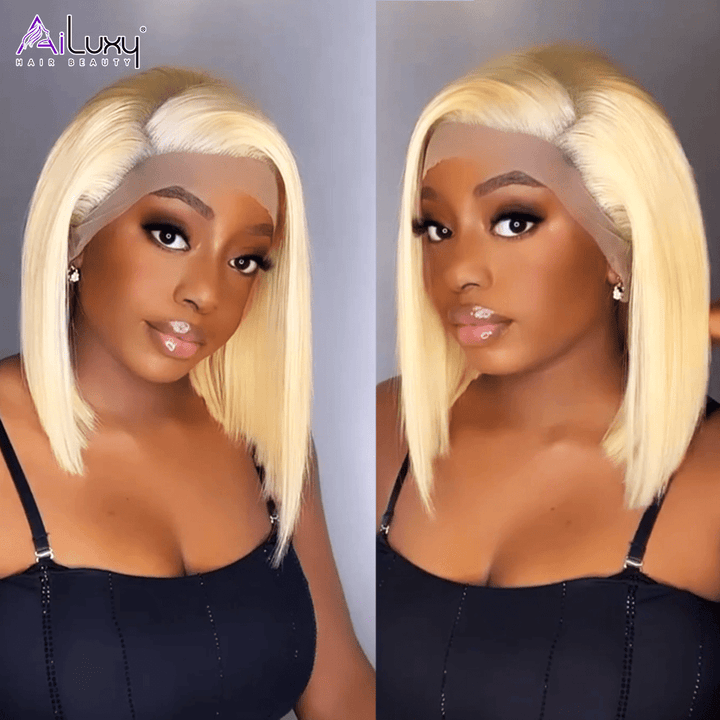 AILUXY 13x4 Lace Frontal 613 Blond Lisse Bob Perruque 100% Cheveux Humains