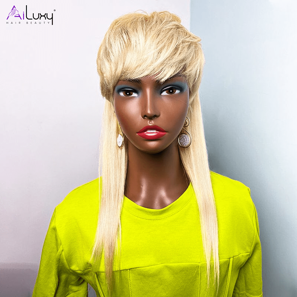 AILUXY Perruque Mullet Blonde Sans Colle