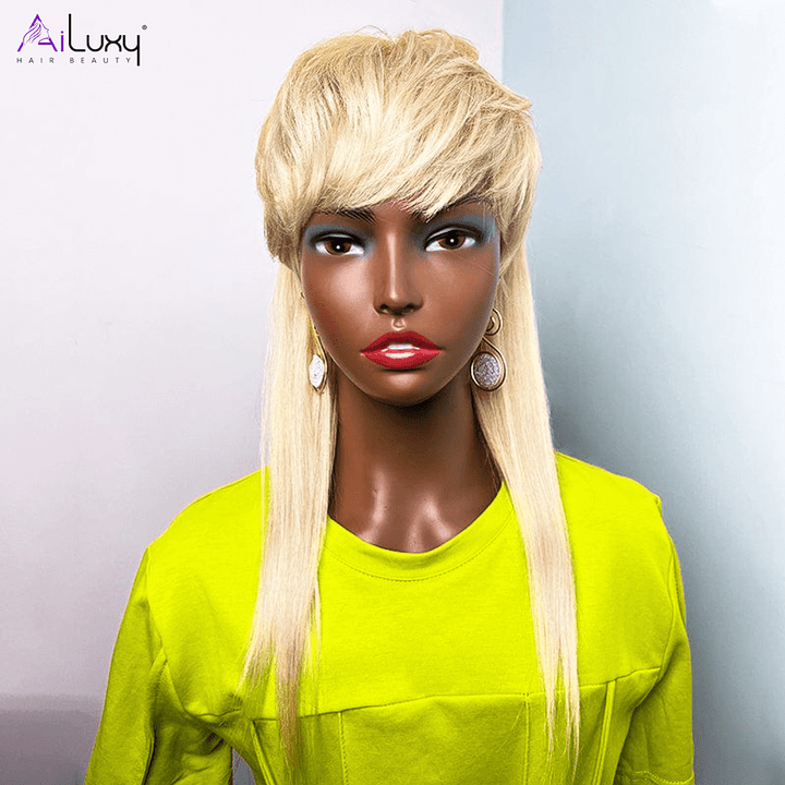 AILUXY Perruque Mullet Blonde Sans Colle