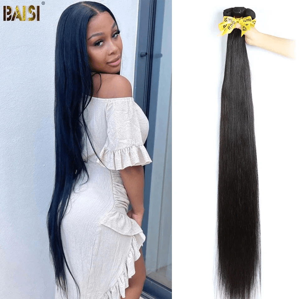 AILUXY Tissage Lisse Noir 4 Paquets 100% Cheveux Humains