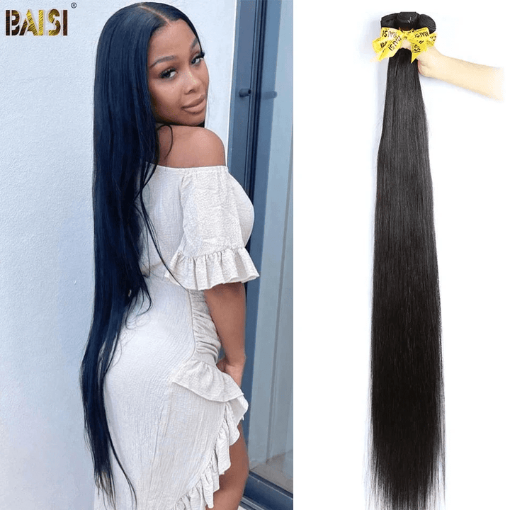 AILUXY Tissage Lisse Noir 4 Paquets 100% Cheveux Humains