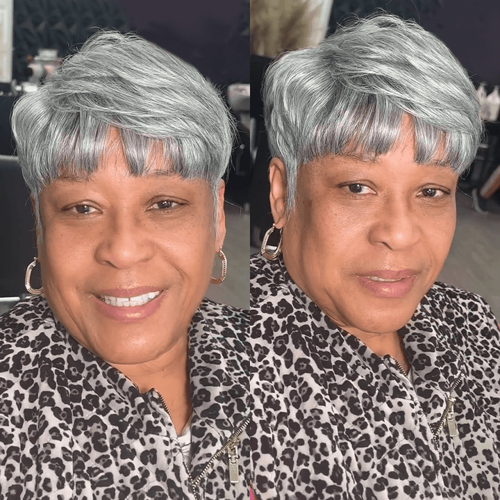 AILUXY Perruque courts personnalisés Style gris