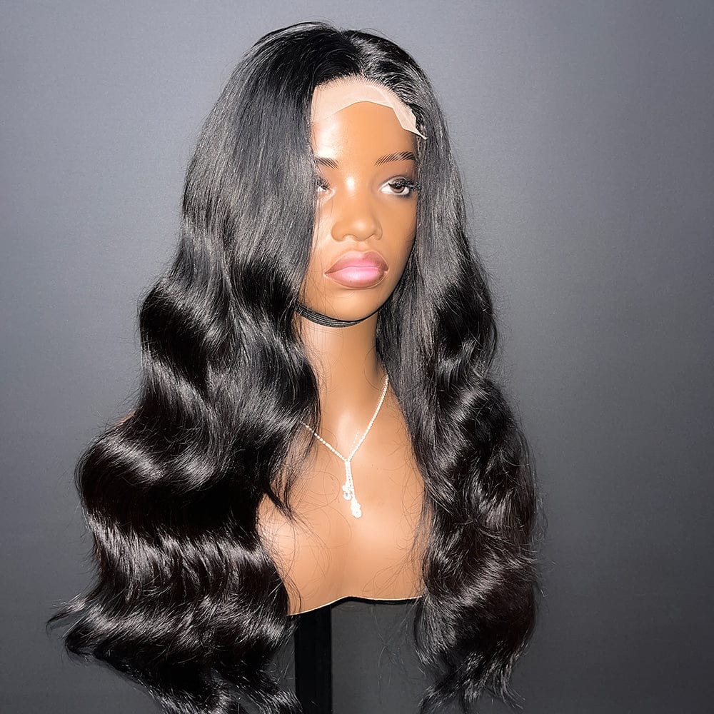 AILUXY 4x4 Lace Closure Perruque Longue body wavy Noir 100% Cheveux Humains