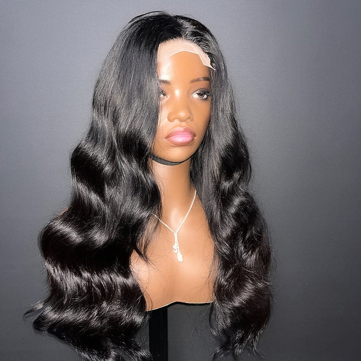AILUXY 4x4 Lace Closure Perruque Longue body wavy Noir 100% Cheveux Humains