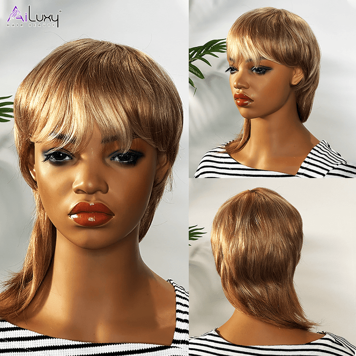 AILUXY Perruque Mullet Glueless Élégante Blond et Brun