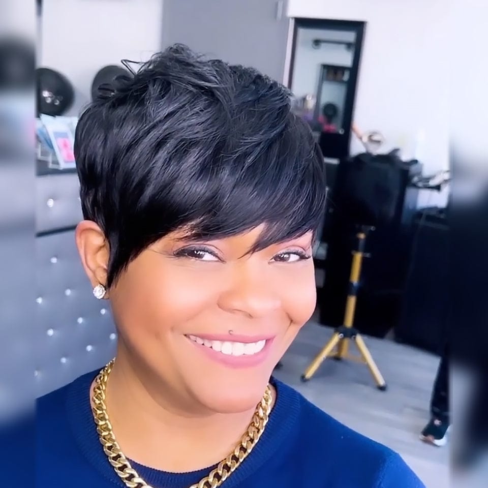 AILUXY Perruque personnalisée avancée Pixie Perruques Noir 2.0 identique à l'image