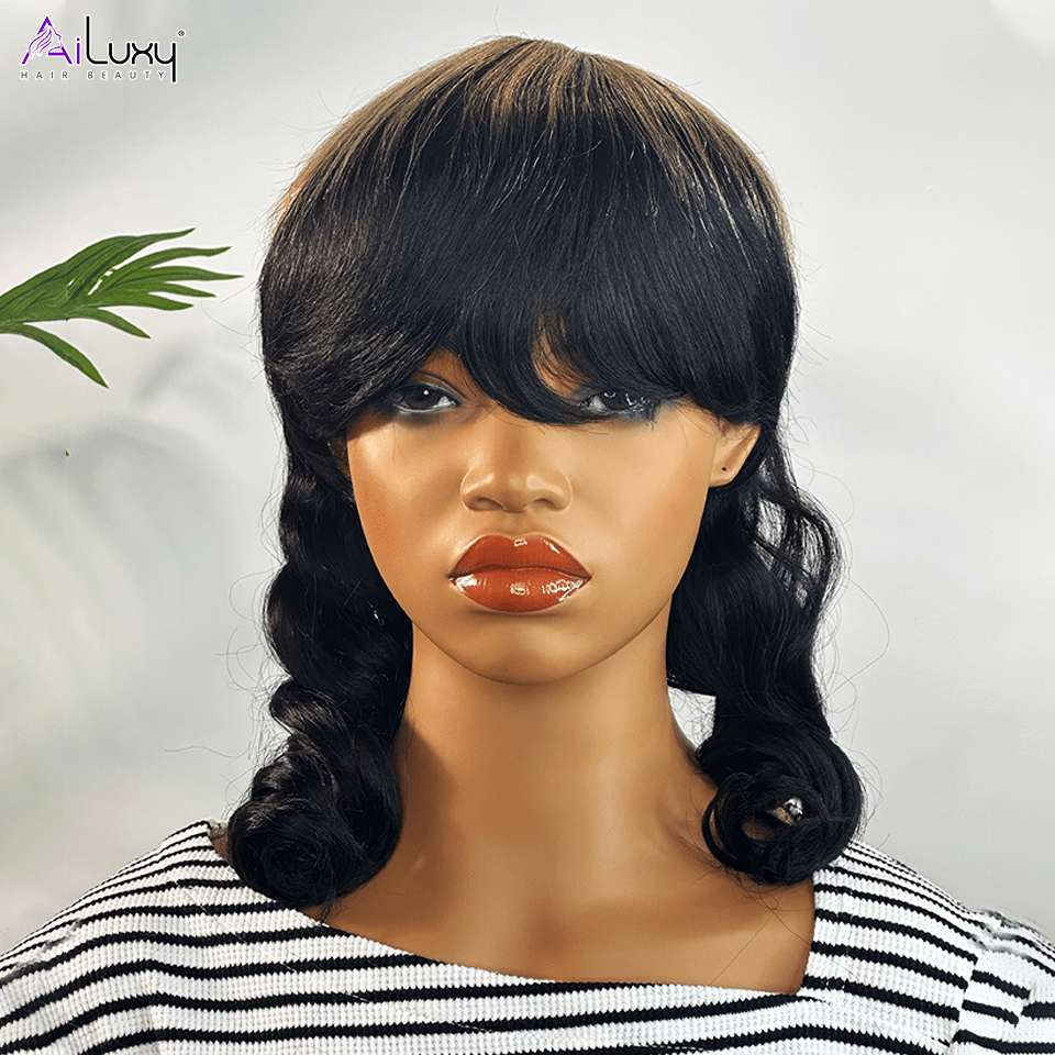 AILUXY Longue Abricot Mulet Perruque 100% Cheveux Humains comme sur la vidéo