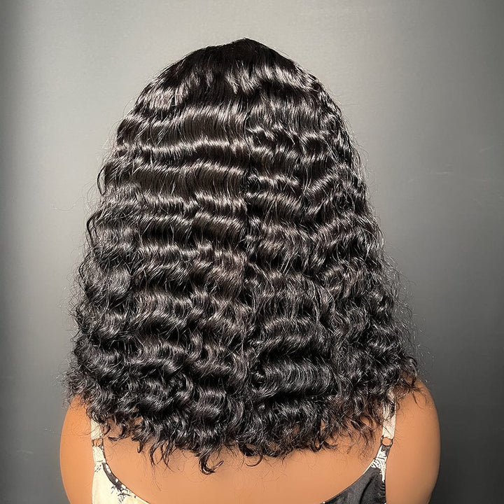 AILUXY Deep Wavy Noir Bob Perruque Avec Frange Fabriquée à la Machine 100% Cheveux Humains  comme sur la vidéo 2 - 3 jours reçus+Un beau cadeau