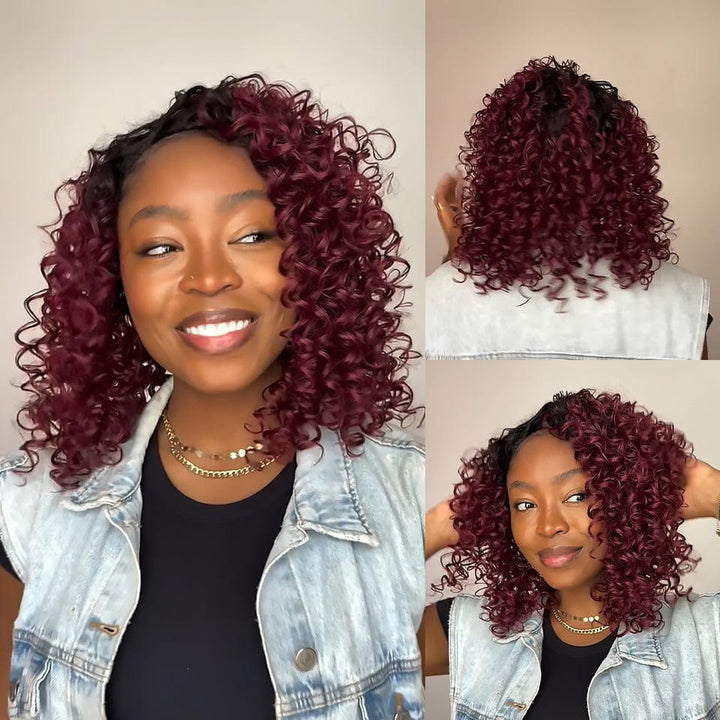 AILUXY Perruques 13x4 lace 1BT99J perruque courte bouclée bob texturées