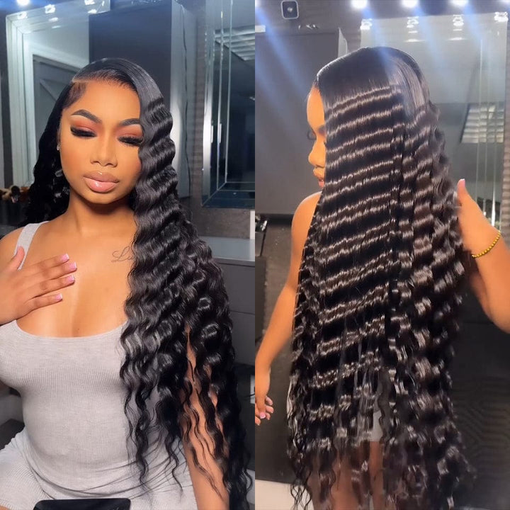 AILUXY 13x4 Lace Deep Wave Longue Noir Perruque VENTE FLASH
