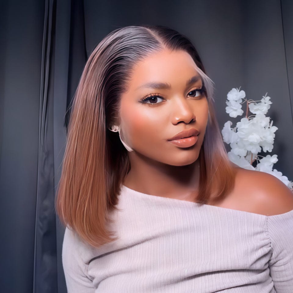 AILUXY 4x4 Lace Perruque Lisse Bob Perruque Courte 200% densité 100% cheveux humains comme sur la vidéo 2 - 3 jours reçus+Un beau cadeau