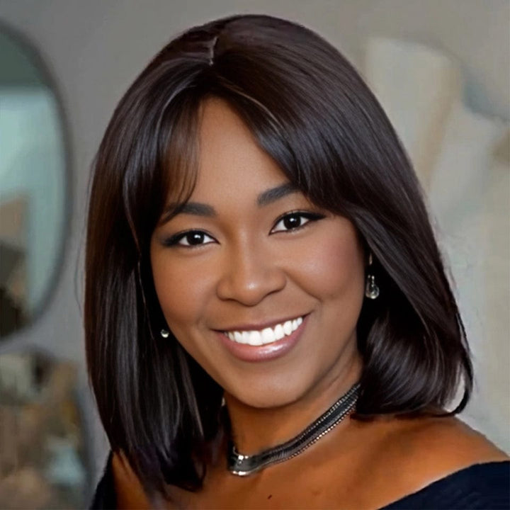 AILUXY Perruque personnalisée avancée Cheveux lisses, frange, couleur 4