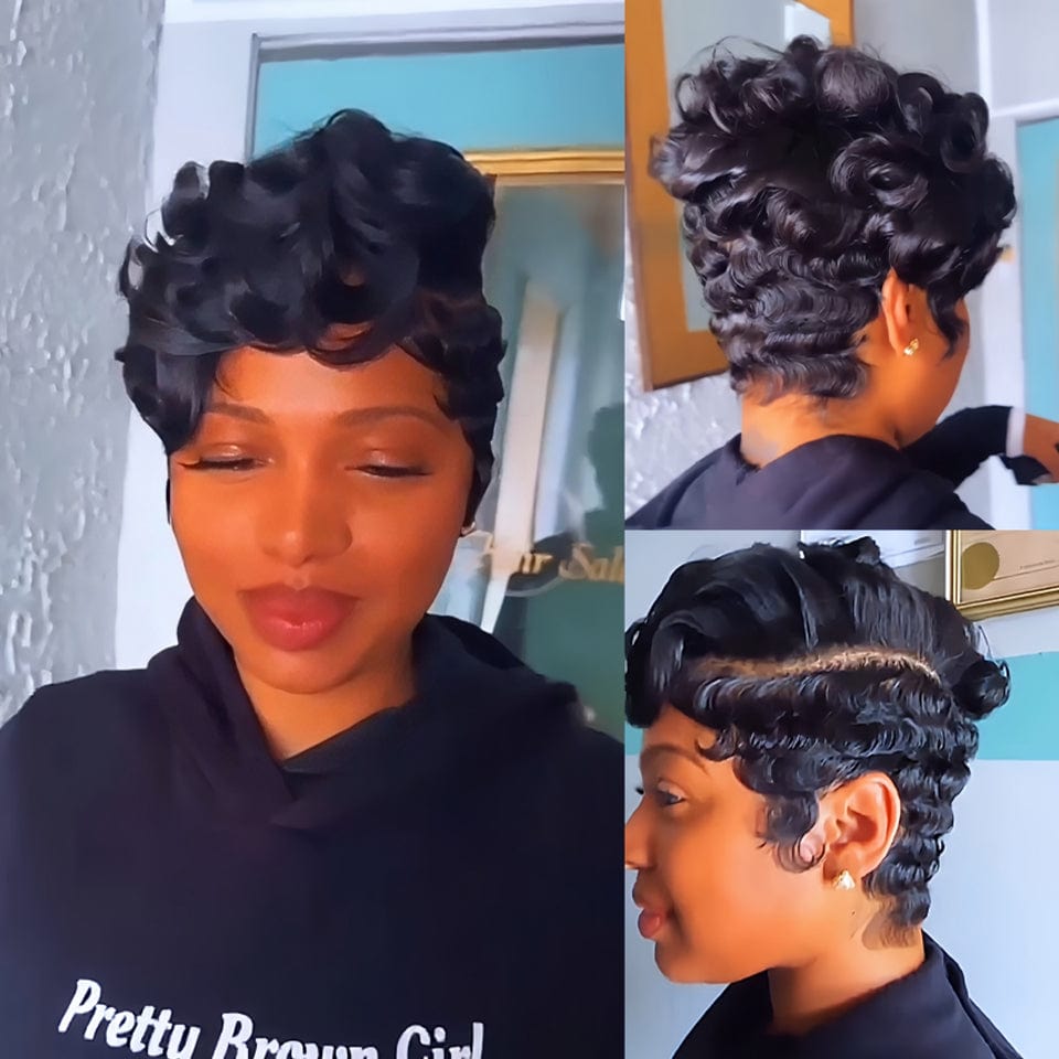 AILUXY Courte Noir Perruque 5x5 lace Vibrant lowcut Elegance 100% Cheveux Humains comme sur la vidéo