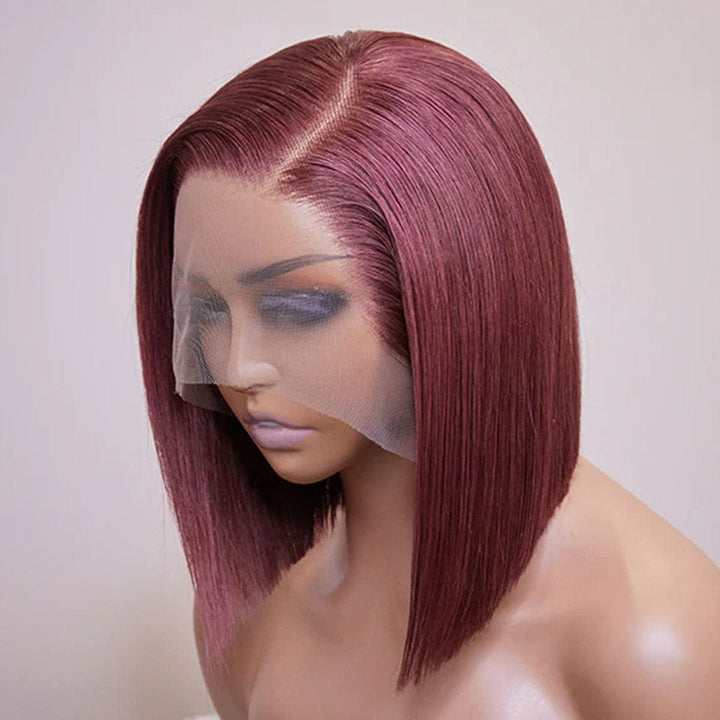 AILUXY 4x4/13x4 Lace Frontal Lisse 99J Bourgogne Bob Perruque 100% Cheveux Humains