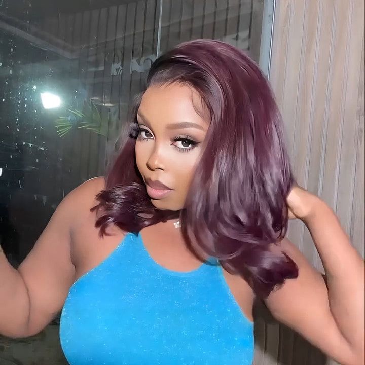 AILUXY Perruque 4x4 Lace Closure Perruque BOB lisse 1B/99J 10pouces