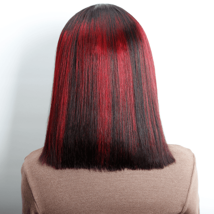 (Dernier Prix) AILUXY  Lisse Bob Perruque Avec Frange 100% Cheveux Humains